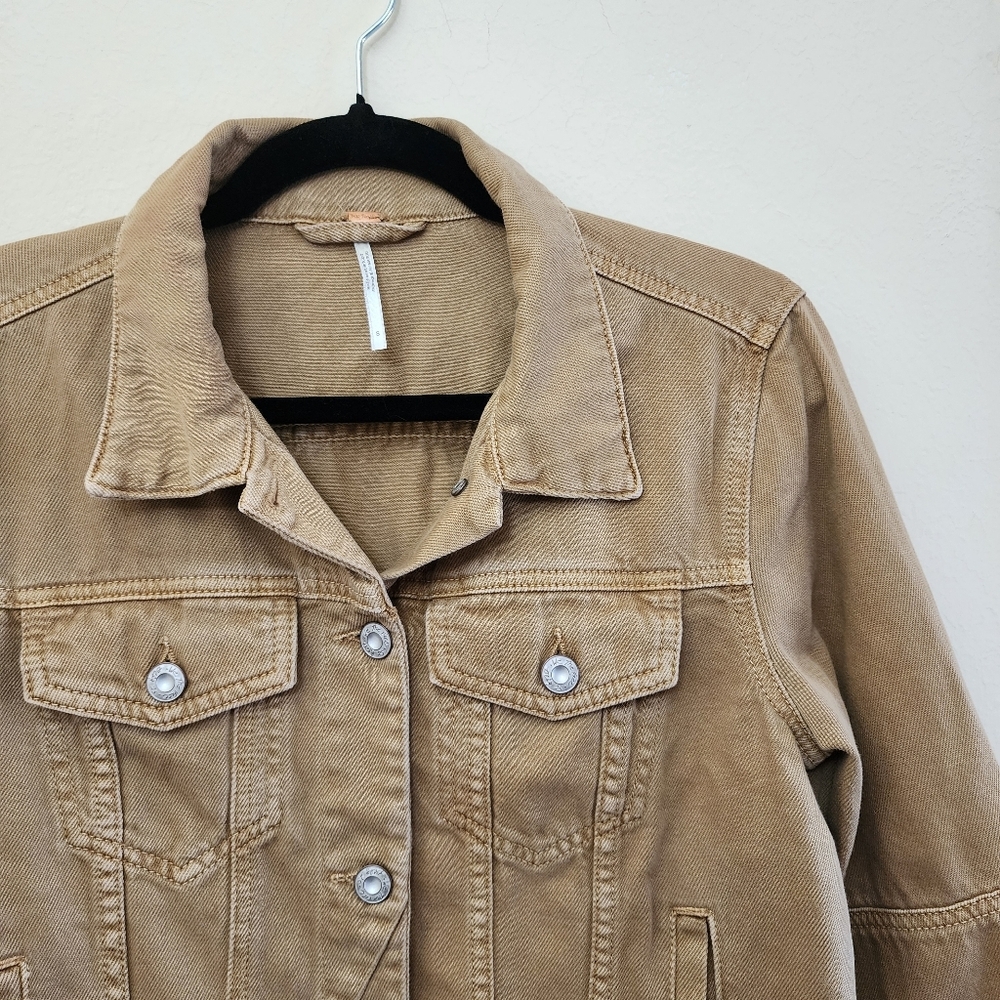 Free People Brown Denim Jacket Warm Sands Size Small Boho Rumors Jacket - Picture 3 of 11